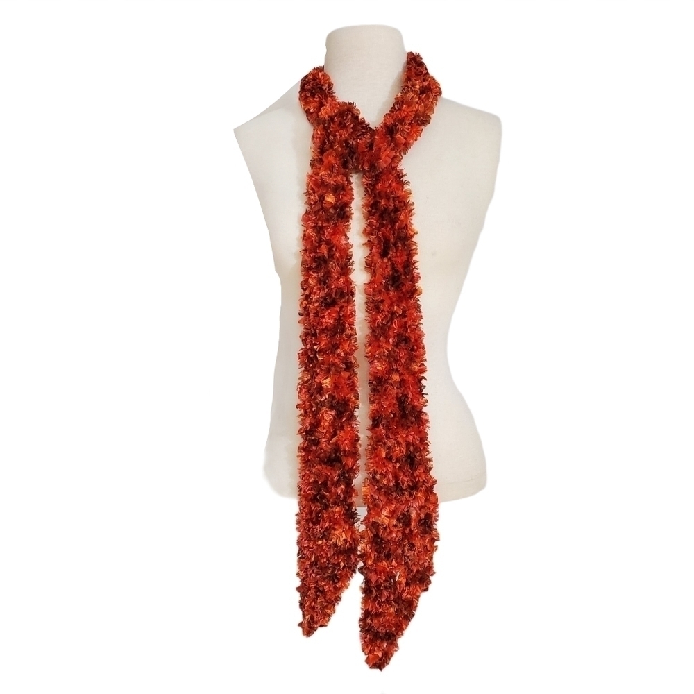 Orange Red Shaggy Knit Long Fashion Statement Scarf